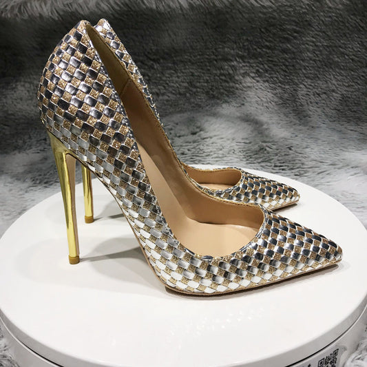 12cm  Color Matching Woven High Heels